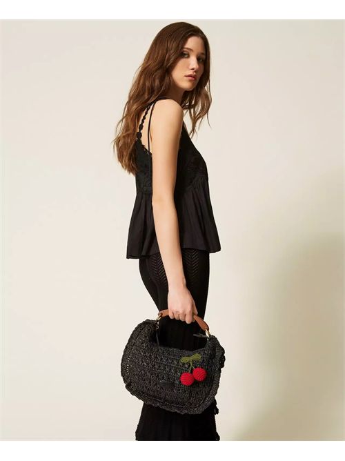 Borsa Croissant in rafia crochet con ciliegie TWINSET | TD8301/00006
